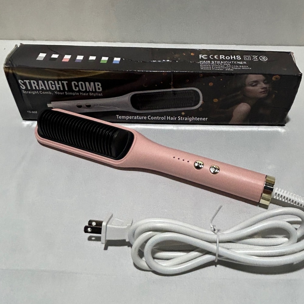 Hair Straightener Comb‎ Pink Electric Temperature Control Hair Styling Tool